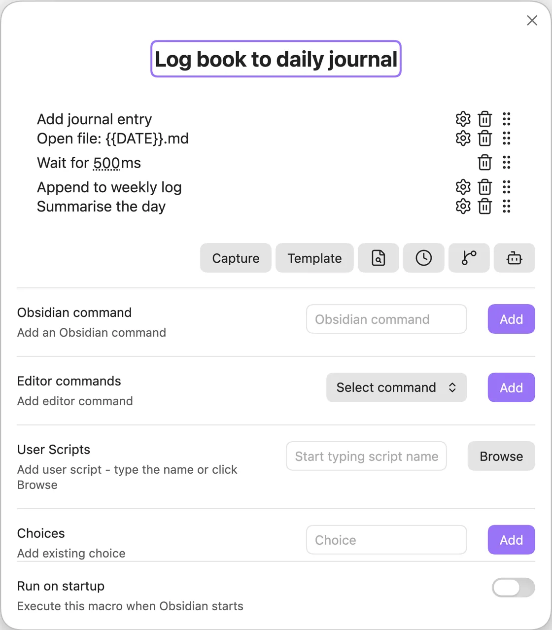 The Macro builder for the log-book macro